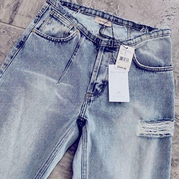 The MANNEI Nula High Rise Flare Jeans in Denim, Lt Blue, NWT, Size 34 - Picture 10 of 16